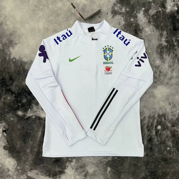 Pull Zippé Blanc Brésil – Édition Drip Seleção